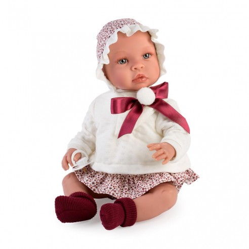 96954-MUÑECA LEO 46 CM. POLOLO FLORES GRANATES SUDADERA BEIG(1-1)-0