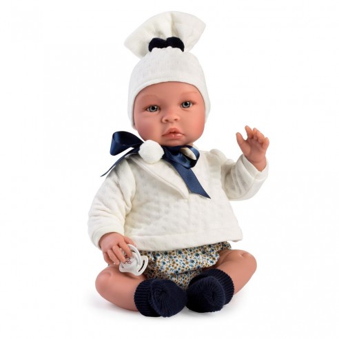 96955-MUÑECO LEO 46 CM. POLOLO FLORES AZUL SUDADERA BEIG(1-0)-0