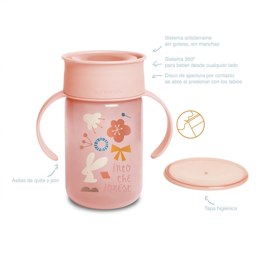 98087-VASO ANTIDERRAME 360º 340 ML +12M SUAVINEX FOREST ROSA(8-0)-2